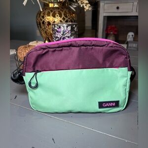 Ganni Two-Tone Crossbody Bag in Mint and Burgundy